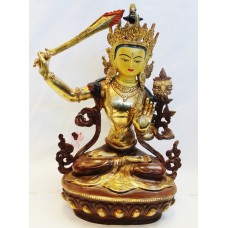 F648 Exclusive Gold Plated Copper Statue of Manjushree 13" Hand Crafted in Nepal
